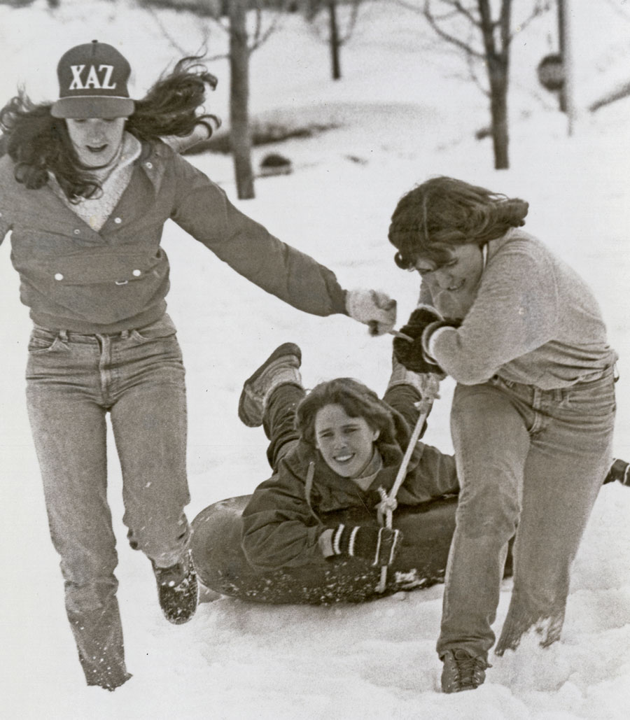 Plymouth students playing in the snow