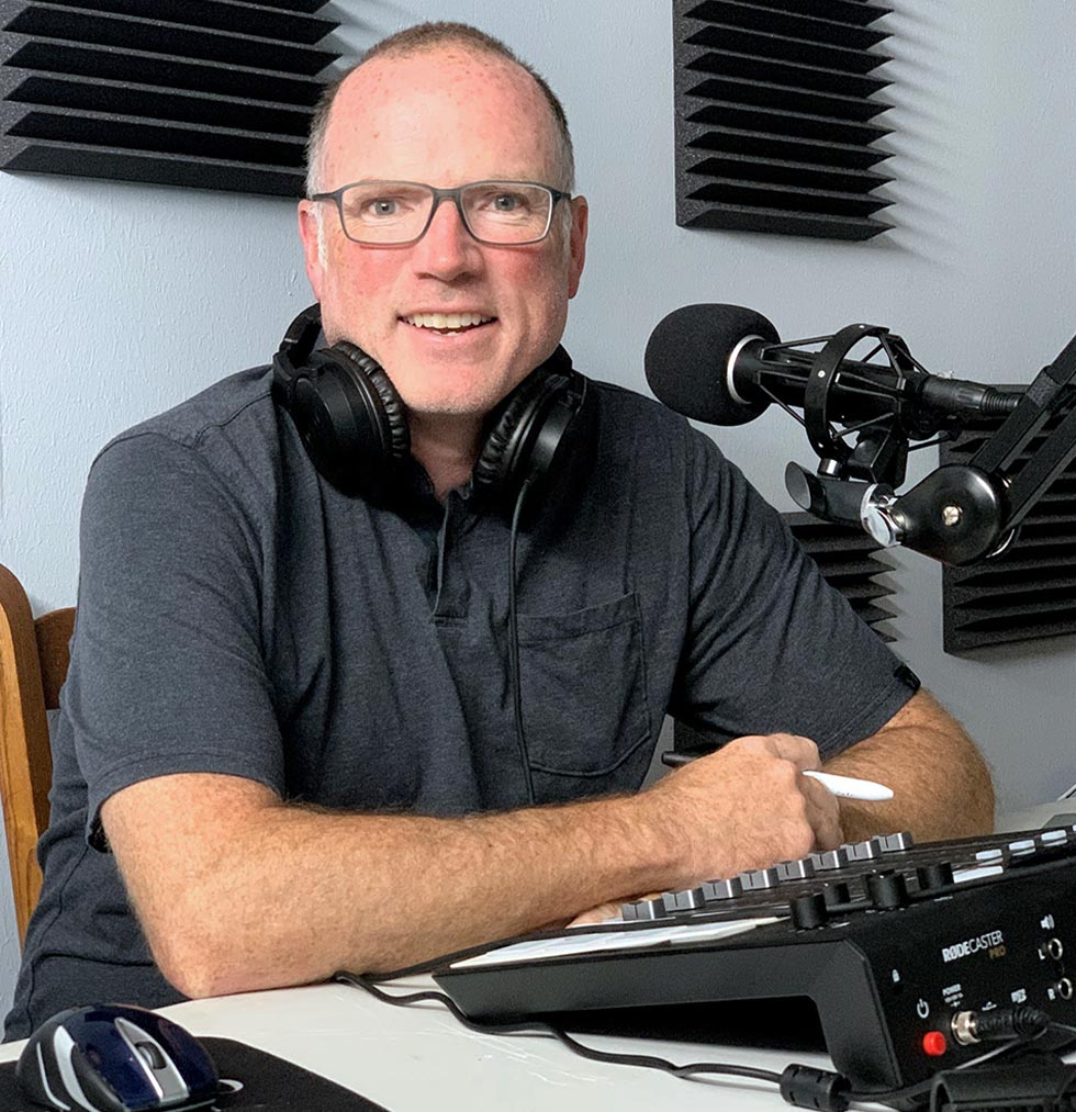 Steve Maguire ’97 in his home podcast studio.