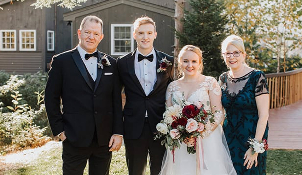 Nancie O’Connell ’08, ’11G (on right) at her son’s wedding in 2019.