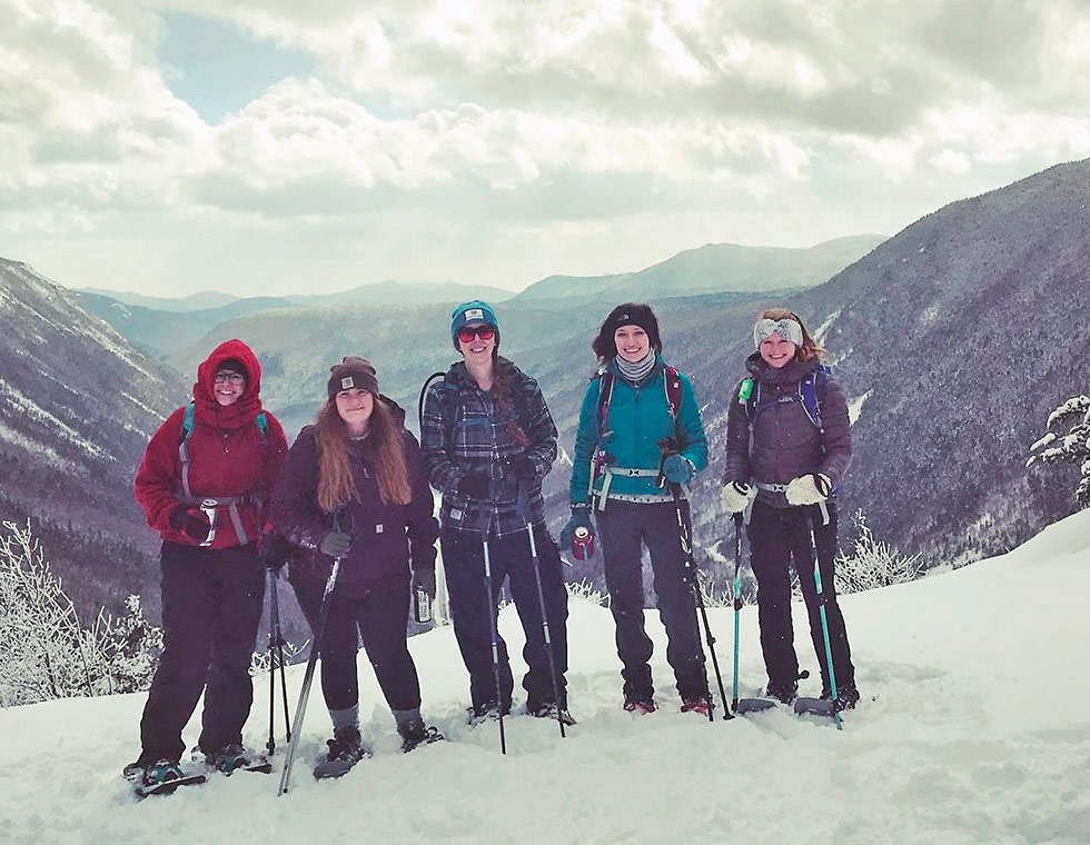 Five PSU alumnae enjoy a winter wonderland atop Mount Willard