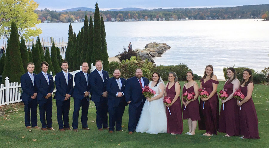 Tim and Emily (Benton) Gaudion ’19G with their wedding party