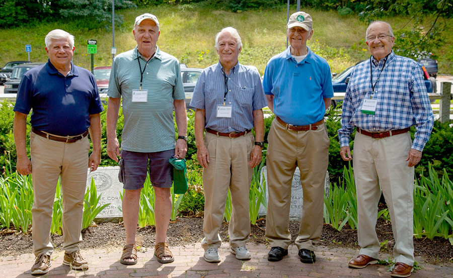 From left to right: Ken Costa ’72, Paul Cullen ’62, Ron Crowe ’62, Bill Andrews ‘62, Wally Stevens ’62